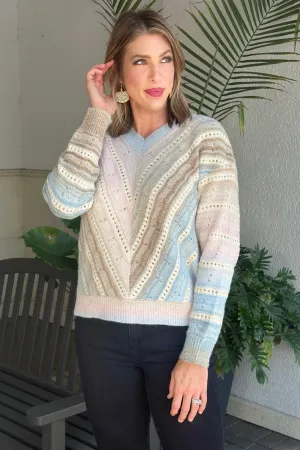 Charlie B Ombre Chevron Knit V Neck Sweater