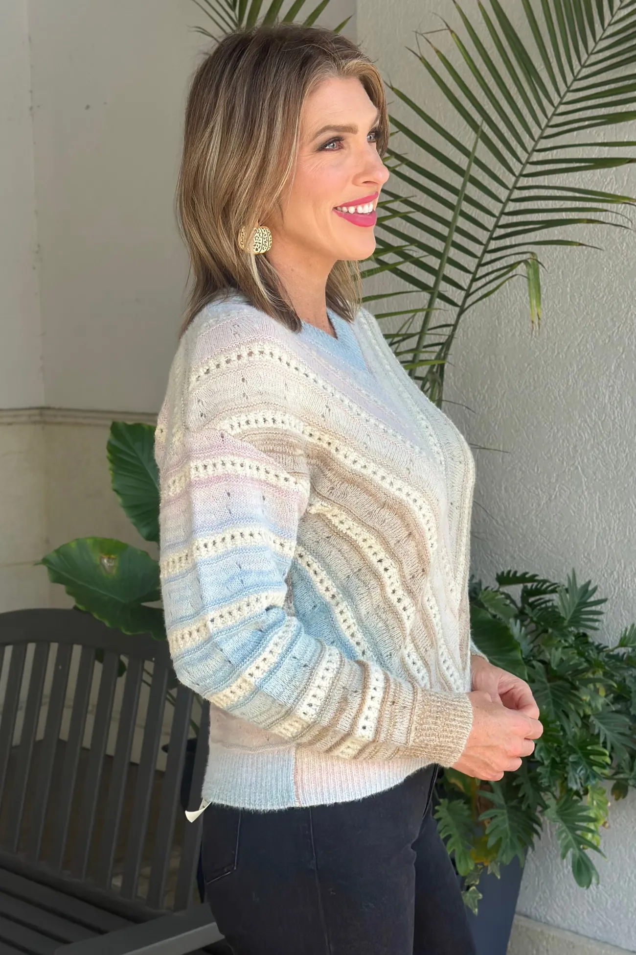 Charlie B Ombre Chevron Knit V Neck Sweater