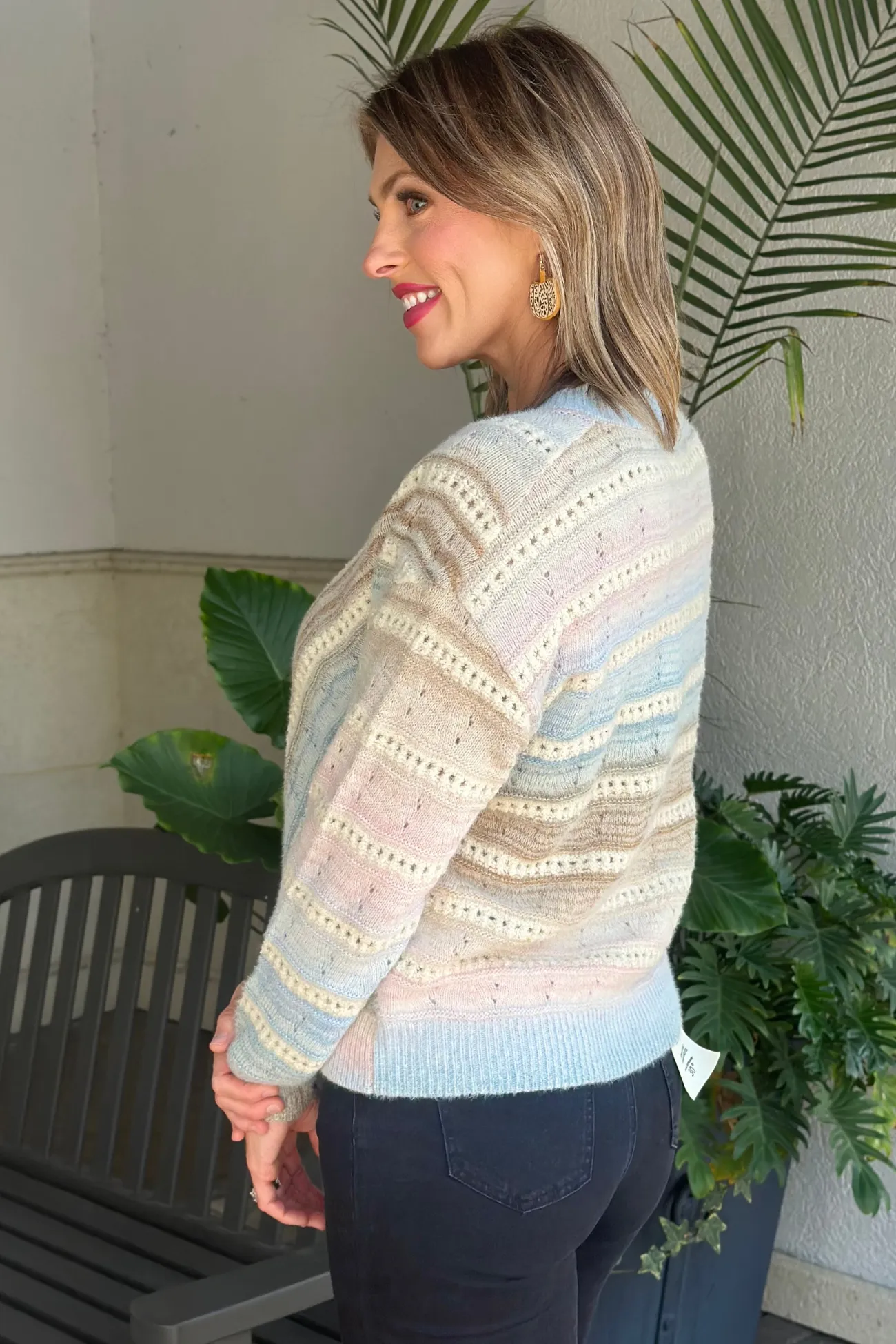 Charlie B Ombre Chevron Knit V Neck Sweater