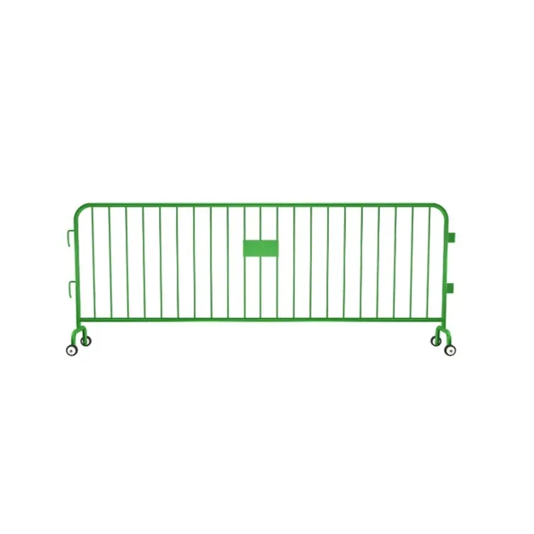 Crowdmaster® Crowd Control Powder Coated Steel Barricade - Roller Feet - 8.5 Ft Long - Green