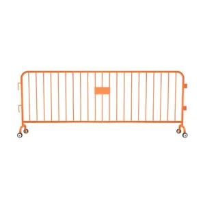 Crowdmaster® Crowd Control Powder Coated Steel Barricade - Roller Feet - 8.5 Ft Long - Orange