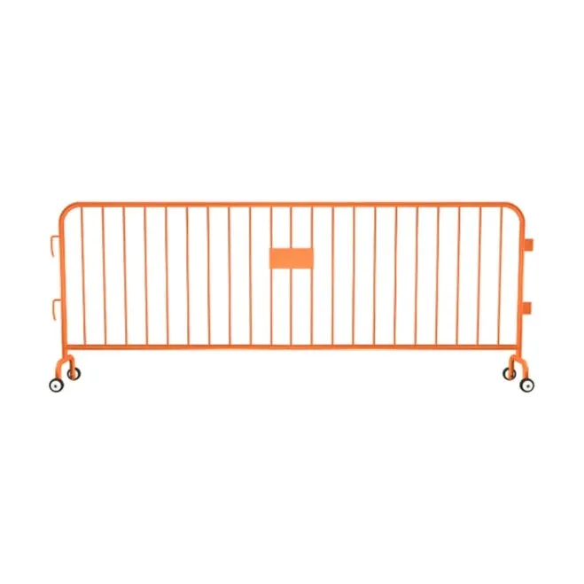 Crowdmaster® Crowd Control Powder Coated Steel Barricade - Roller Feet - 8.5 Ft Long - Orange