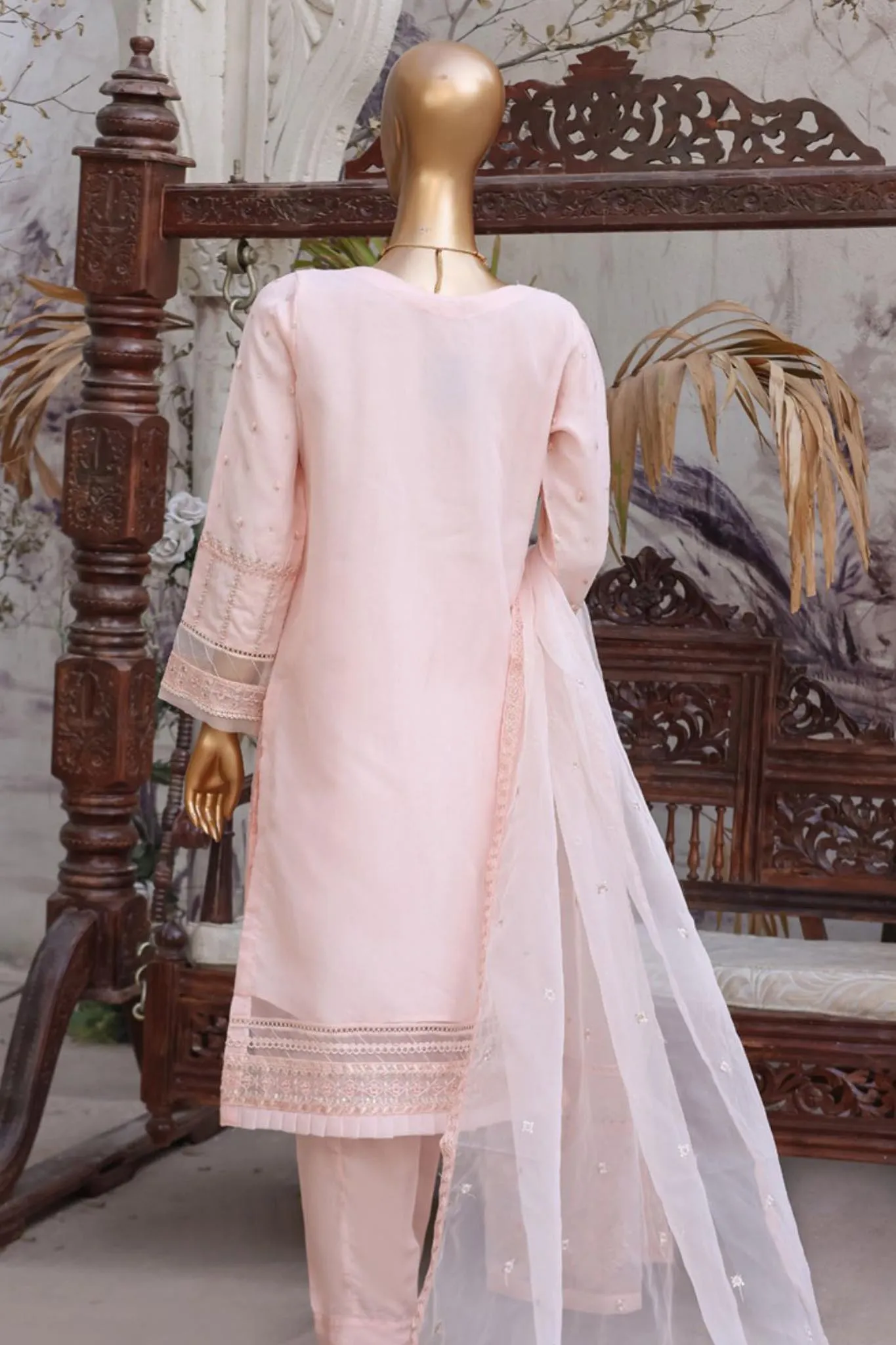 Falsafaa by HZ Ready To Wear 3 Piece Embroidered Organza Collection'2024-HZK-147-Peach