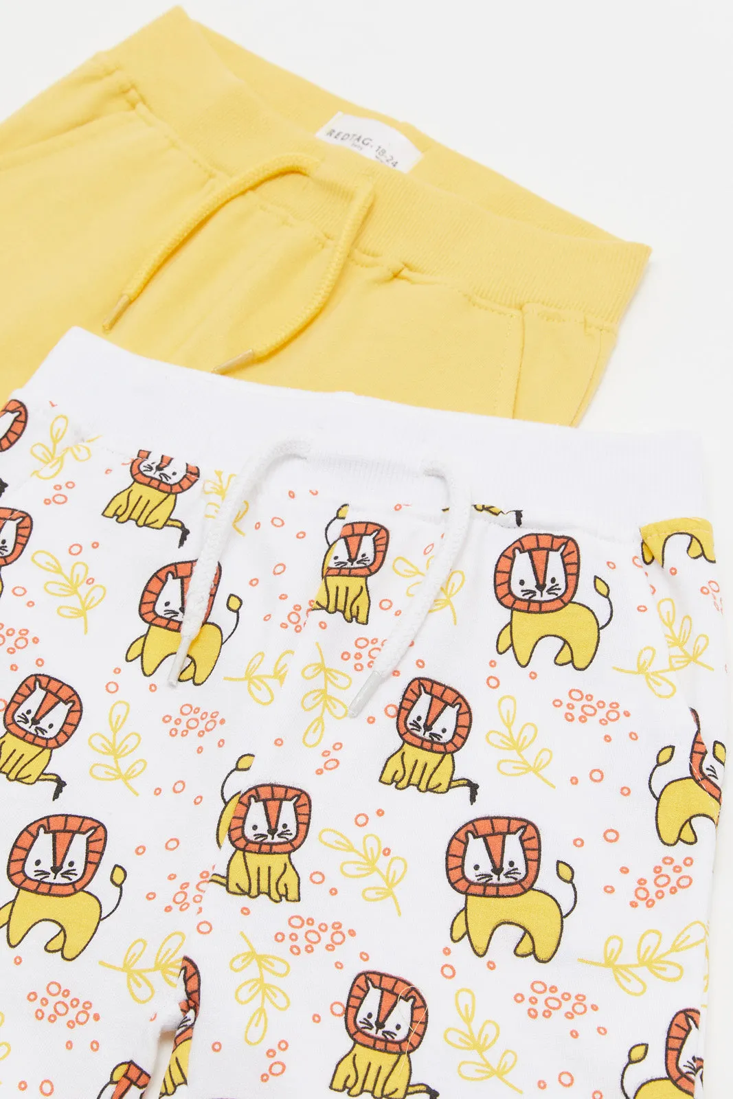 Infant Boys Yellow Plain And White Printed Active Shorts Set (2 Piece)