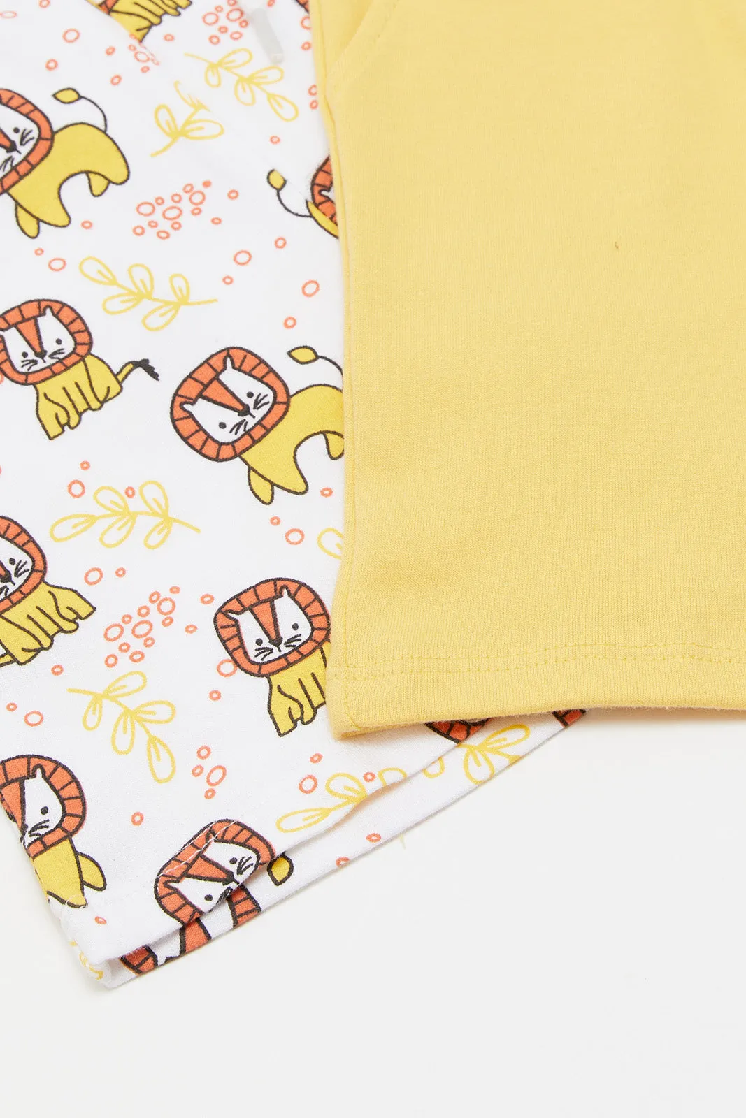 Infant Boys Yellow Plain And White Printed Active Shorts Set (2 Piece)