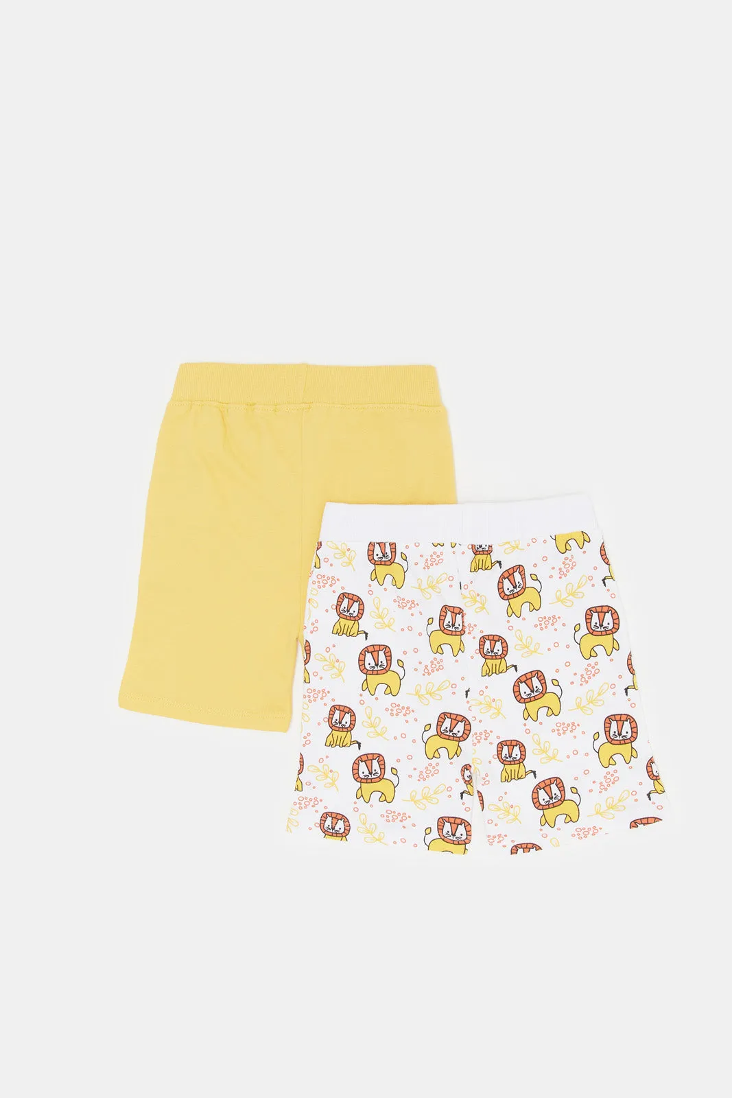 Infant Boys Yellow Plain And White Printed Active Shorts Set (2 Piece)