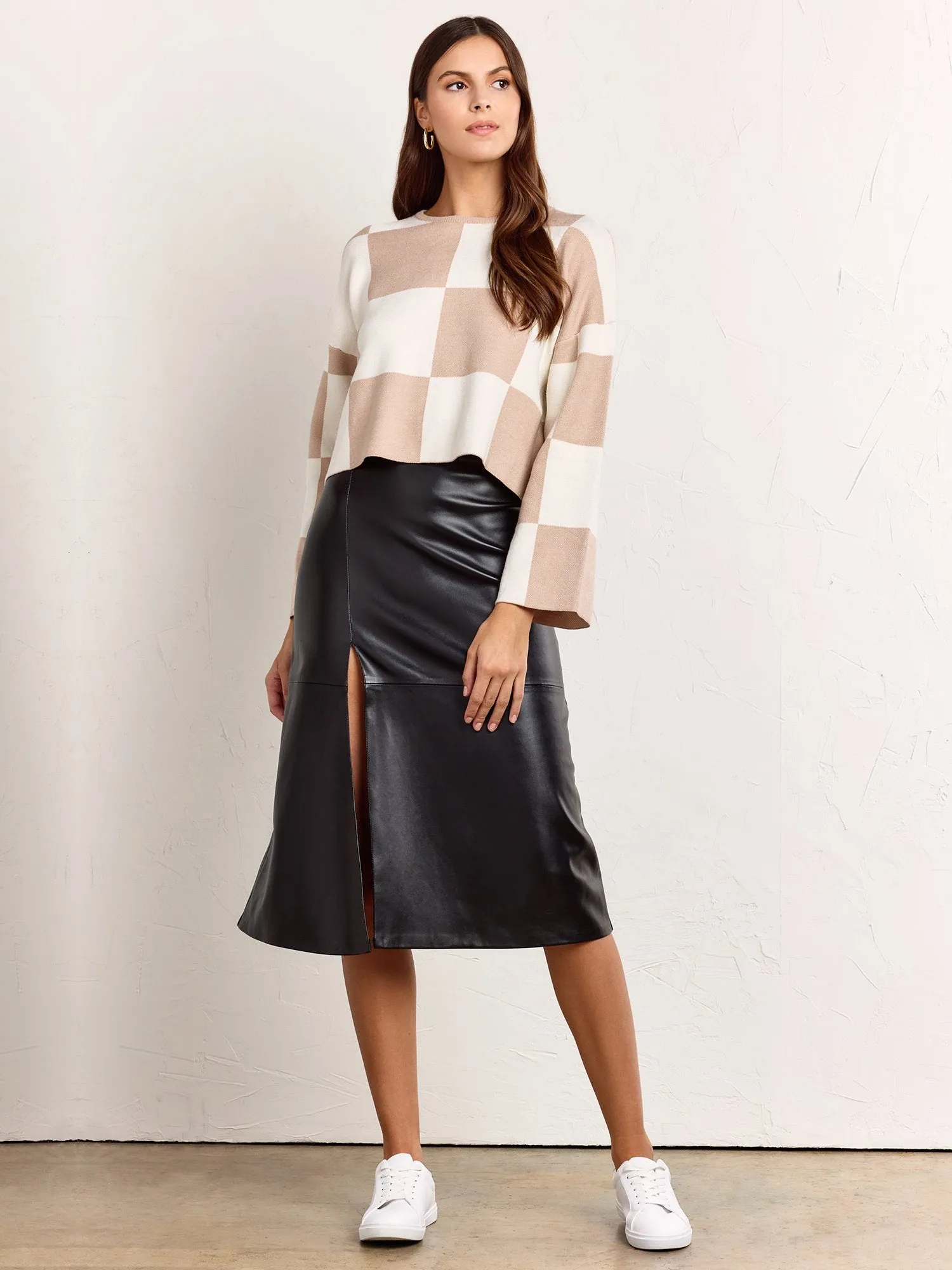 Long-Sleeve Cropped Checkerboard Pullover - Papermoon