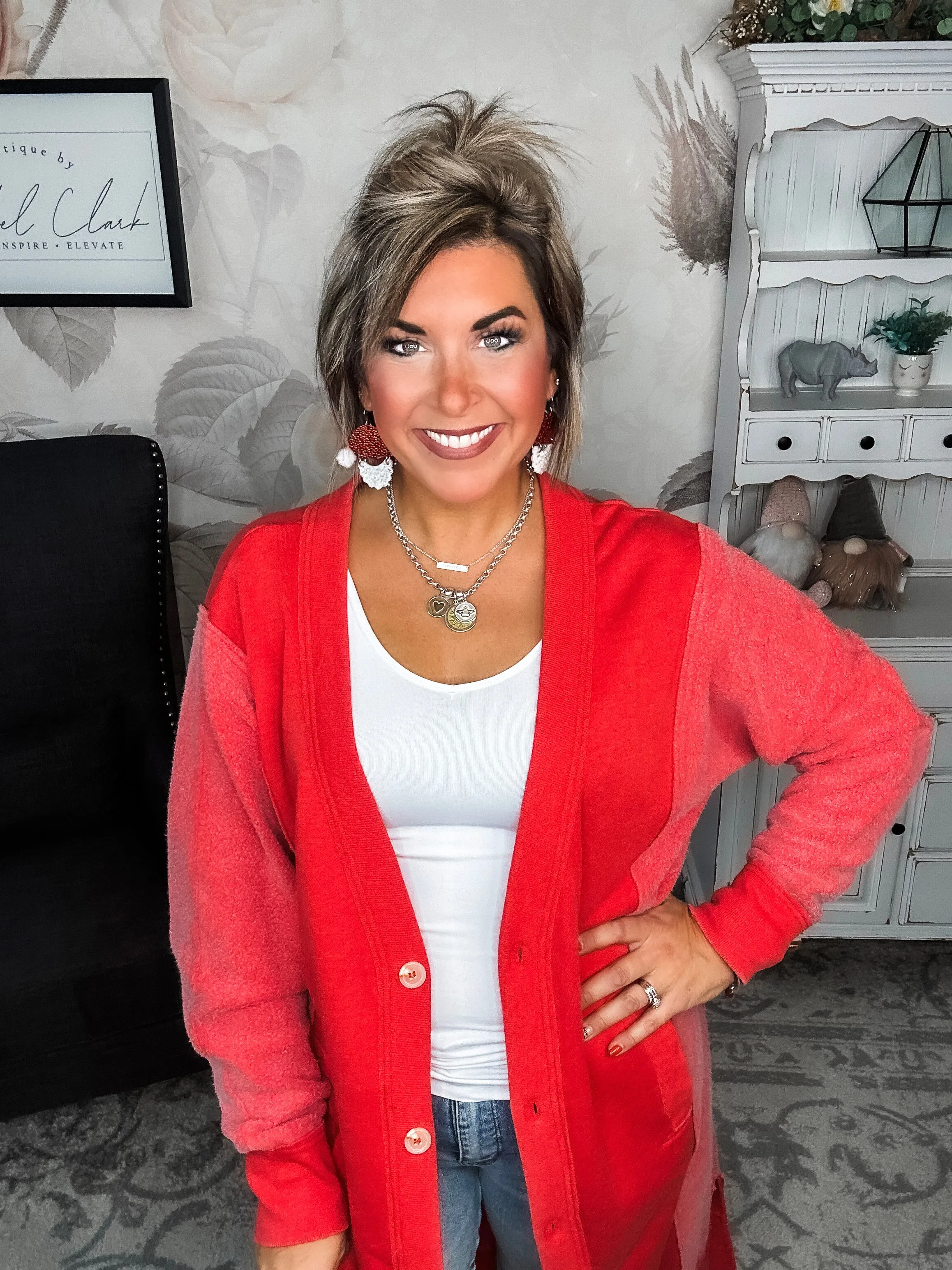 New Desire Sweatshirt Cardigan - Red
