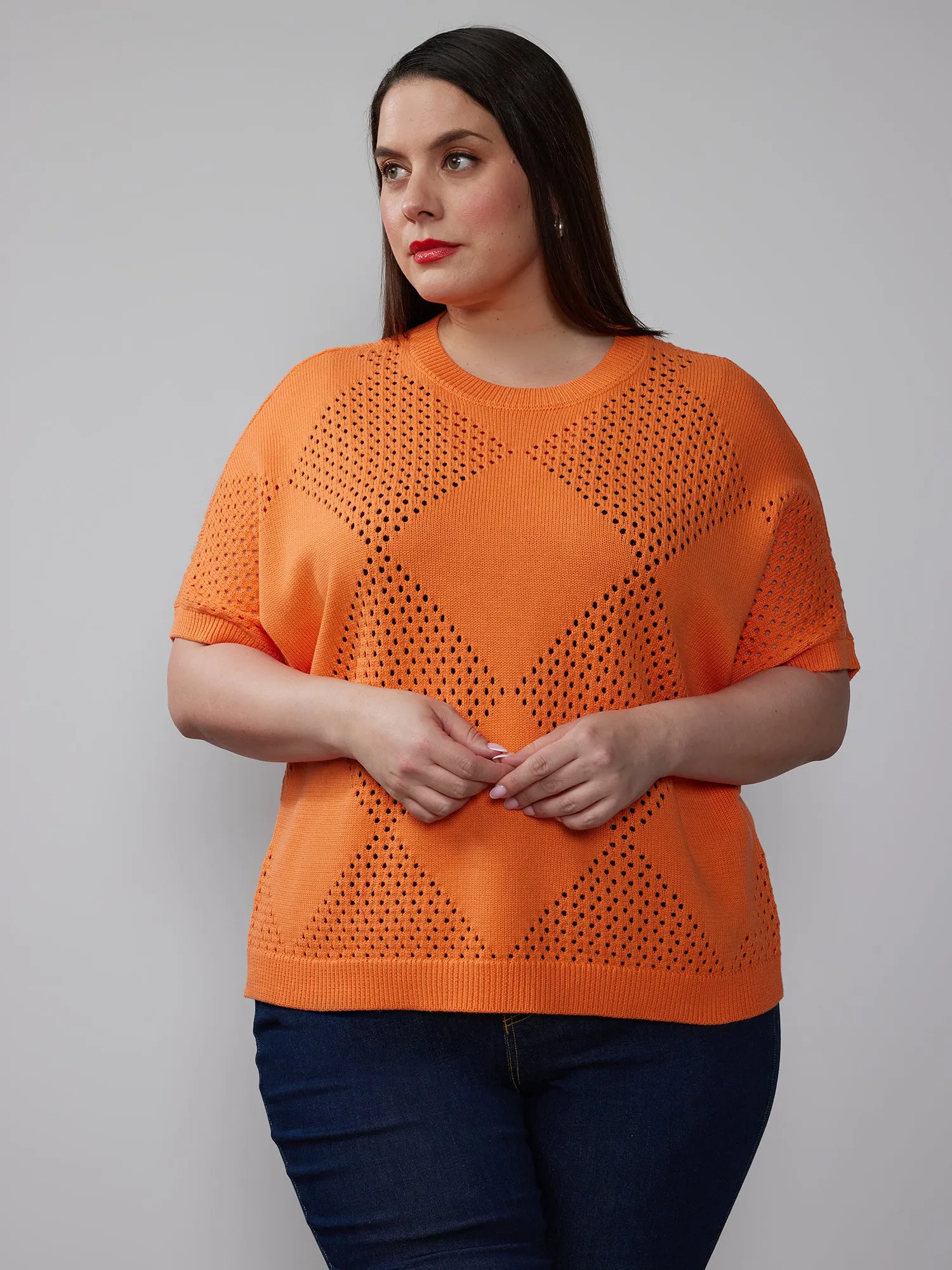 Plus Open Stitch Argyle Pullover