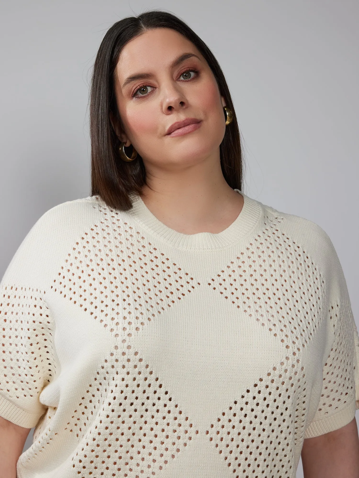 Plus Open Stitch Argyle Pullover
