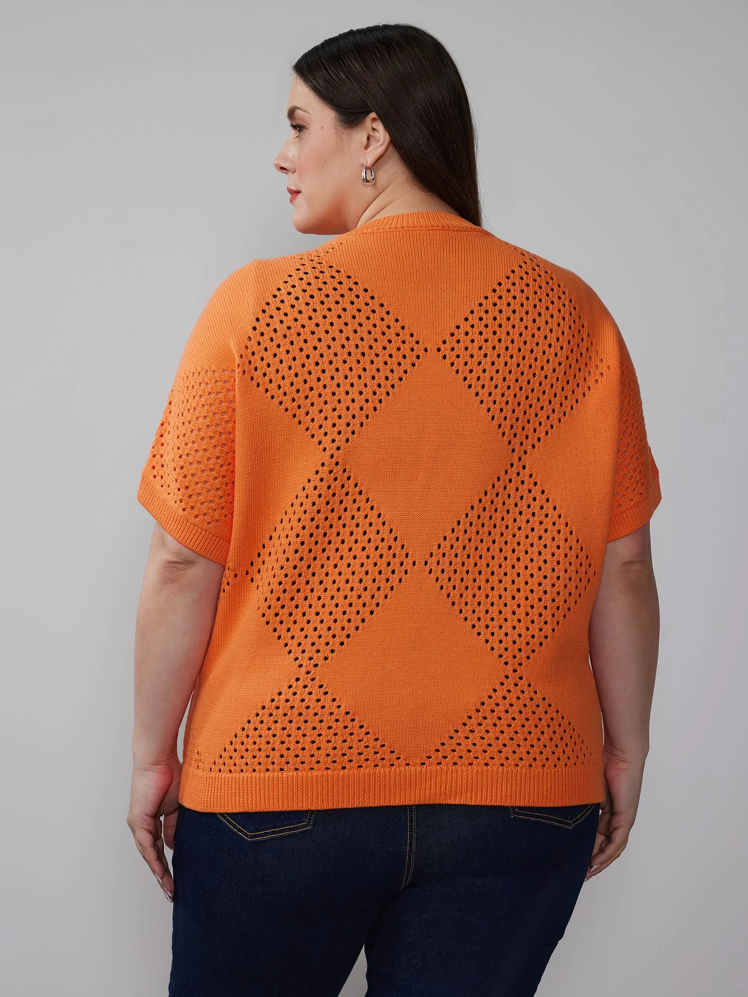 Plus Open Stitch Argyle Pullover