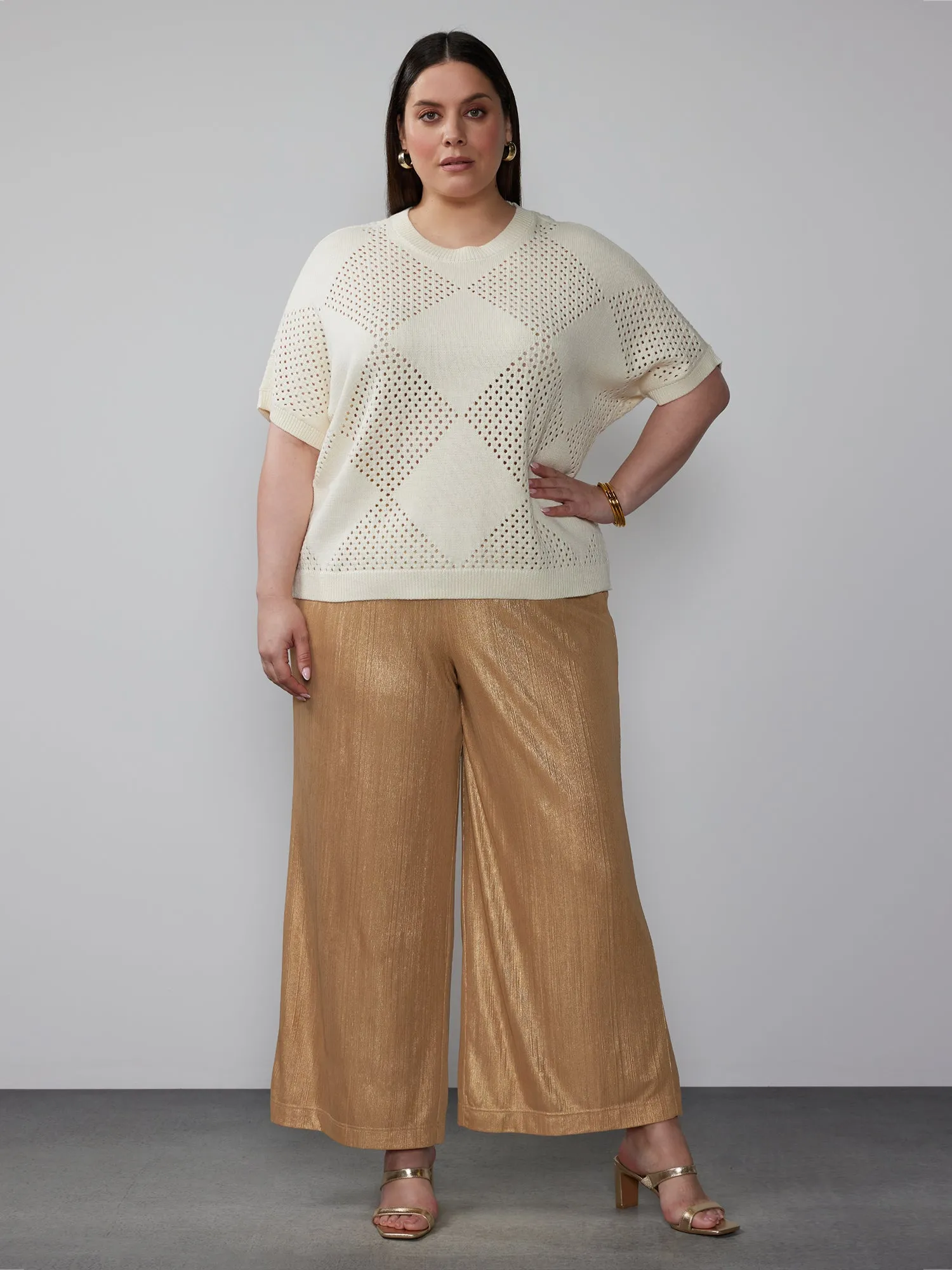 Plus Open Stitch Argyle Pullover