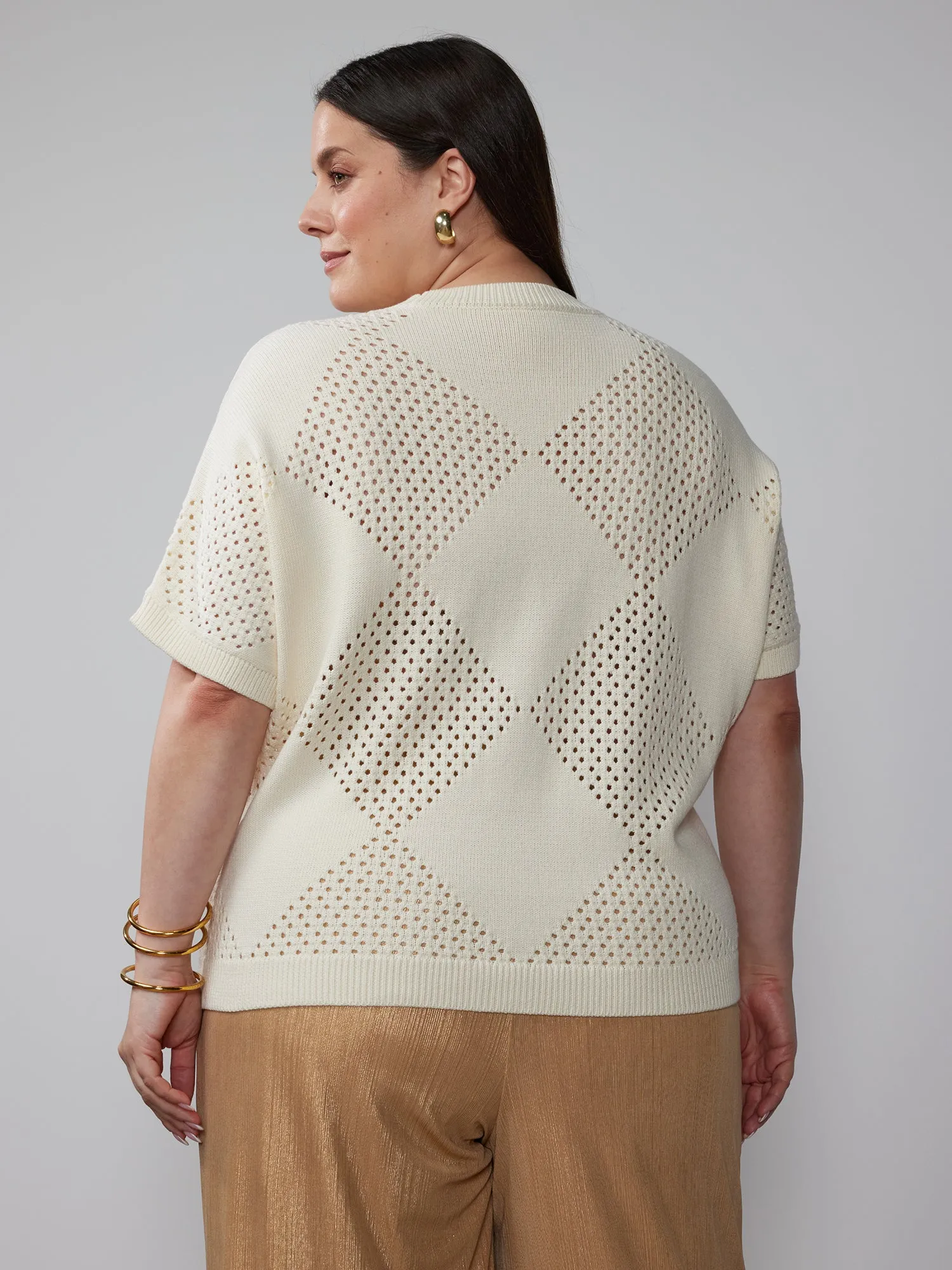 Plus Open Stitch Argyle Pullover