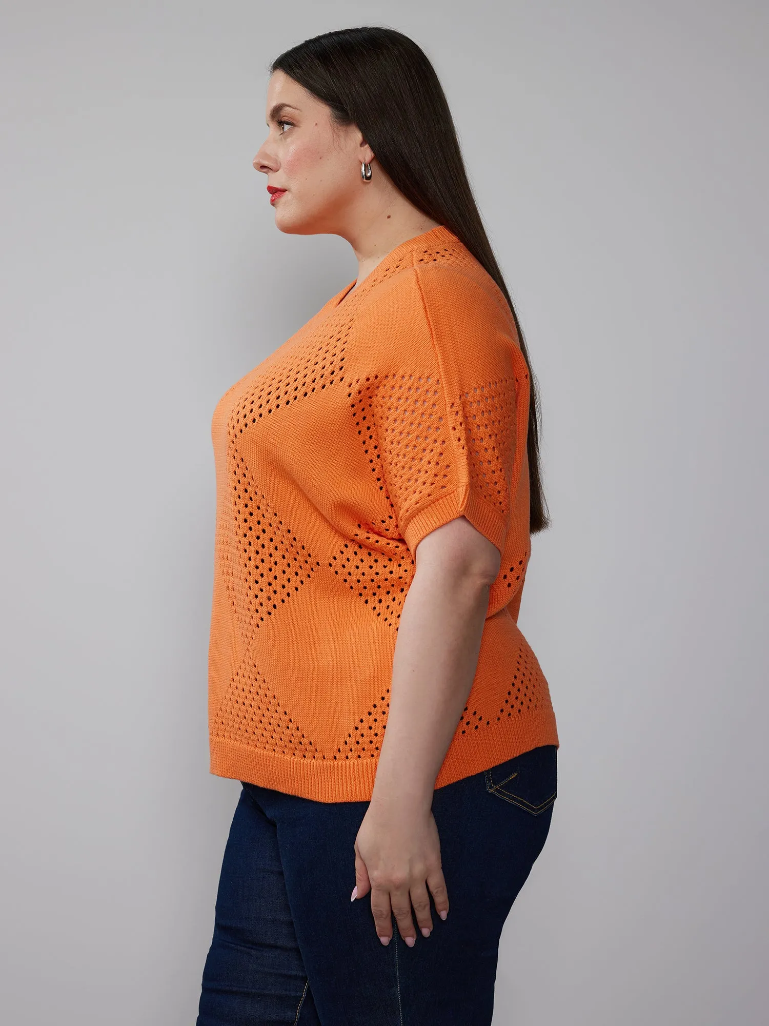 Plus Open Stitch Argyle Pullover