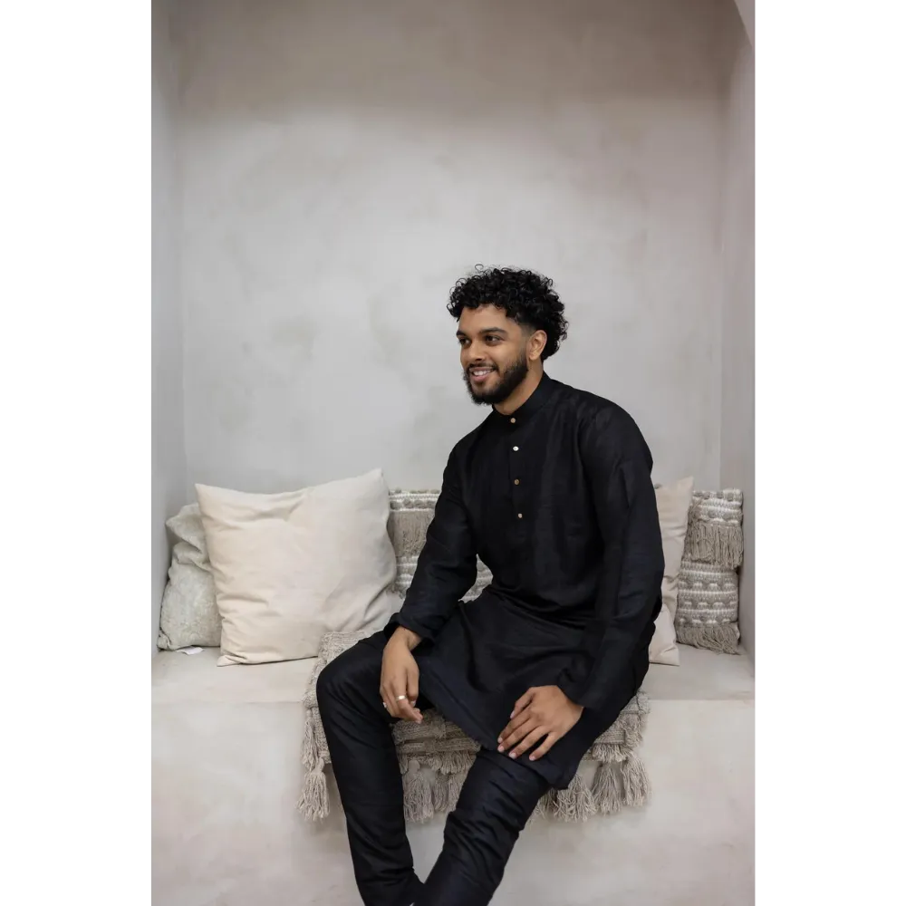 Sale Two Piece Suit Straight Fit Kurta - Black