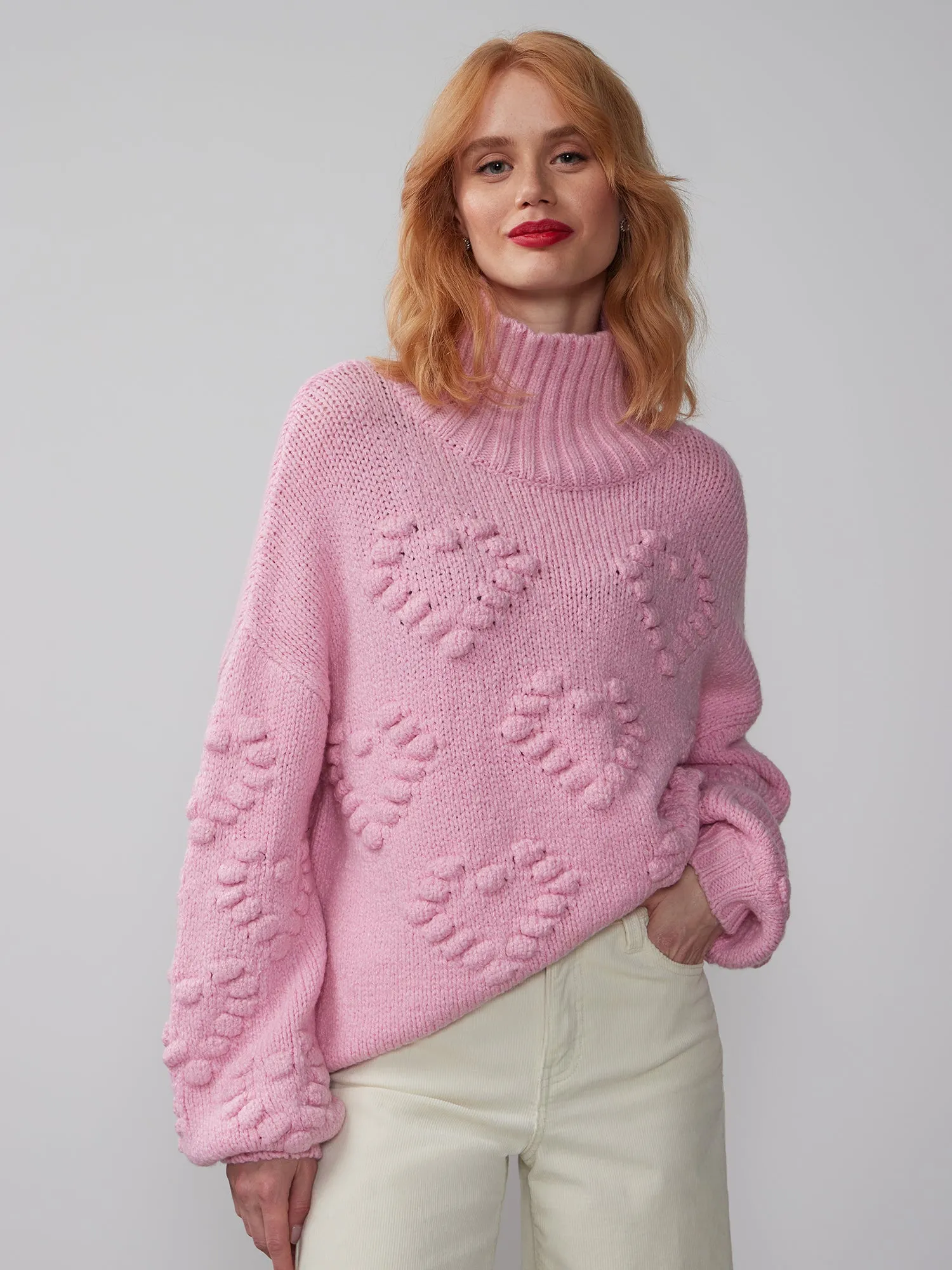 Turtleneck Bobble Heart Sweater