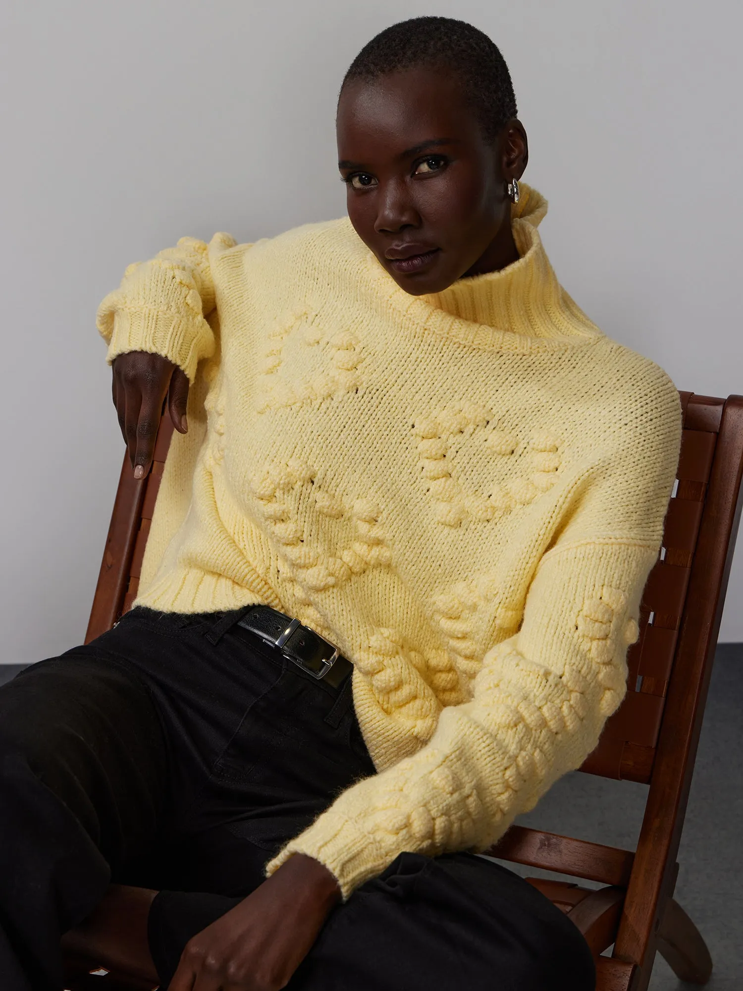 Turtleneck Bobble Heart Sweater