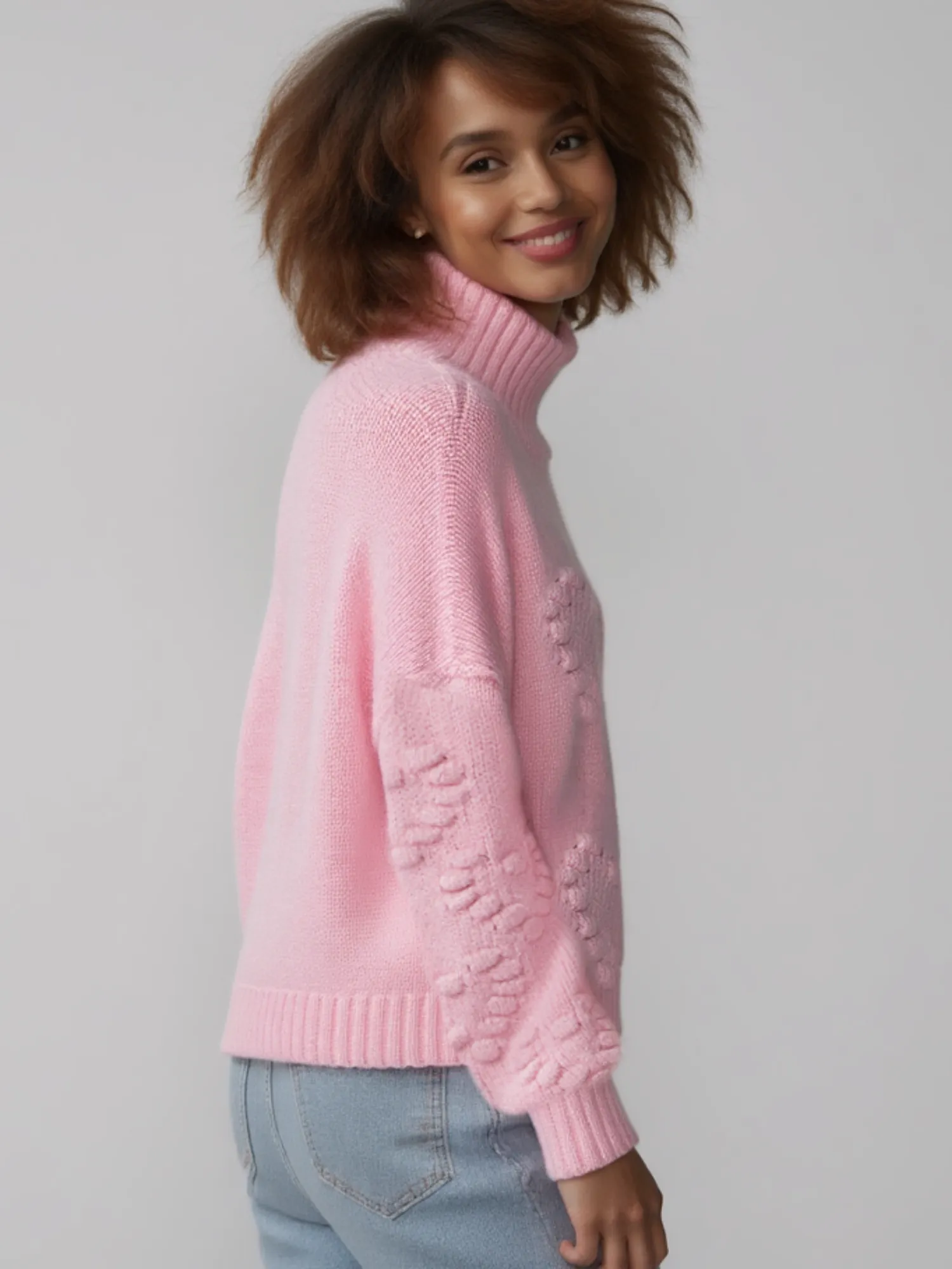 Turtleneck Bobble Heart Sweater