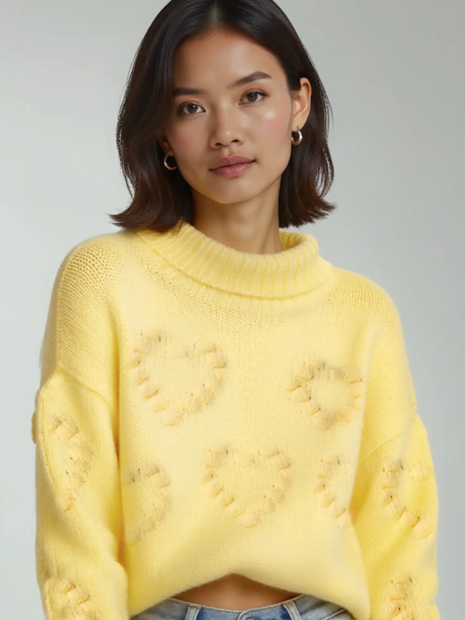 Turtleneck Bobble Heart Sweater