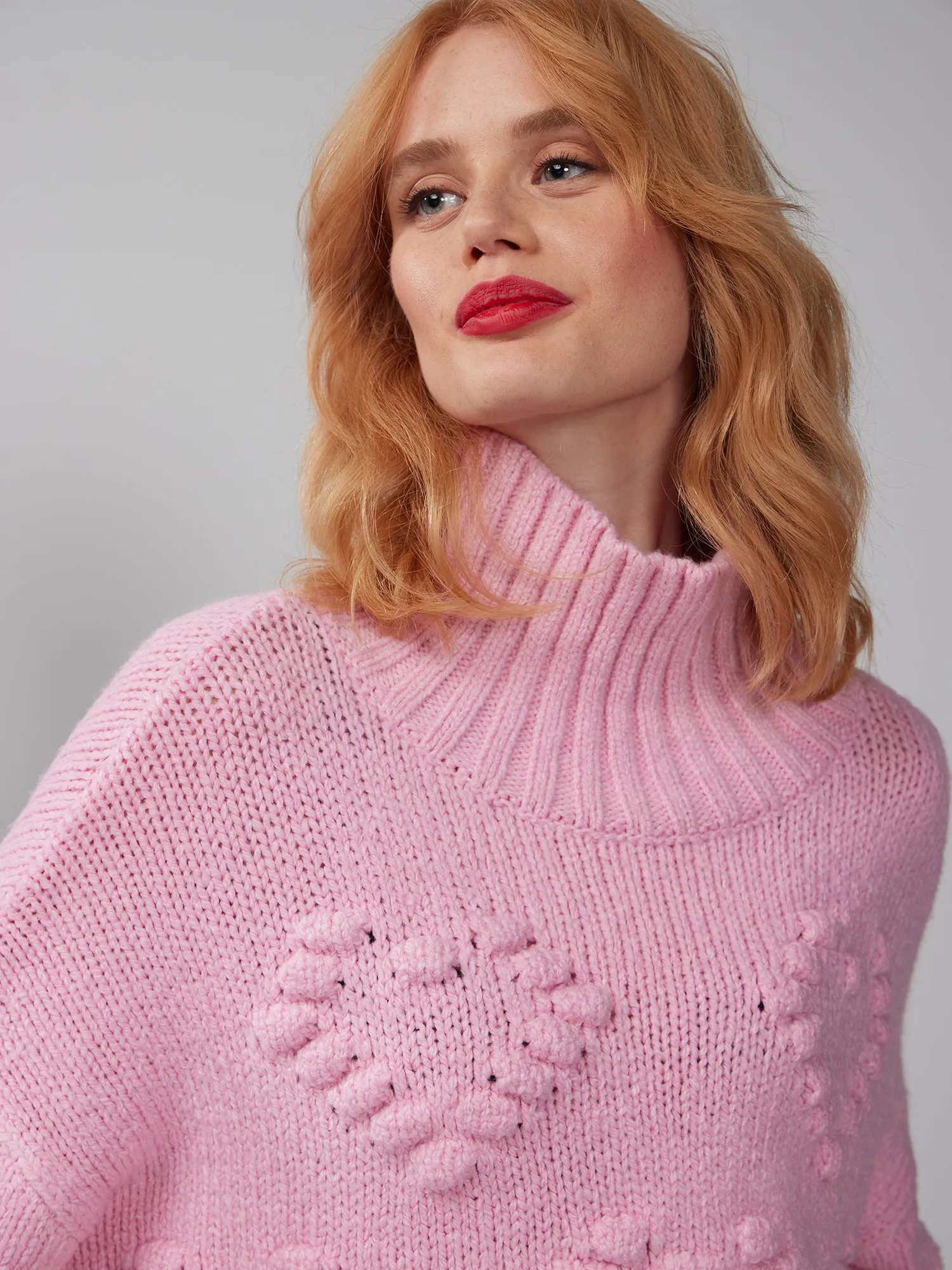 Turtleneck Bobble Heart Sweater